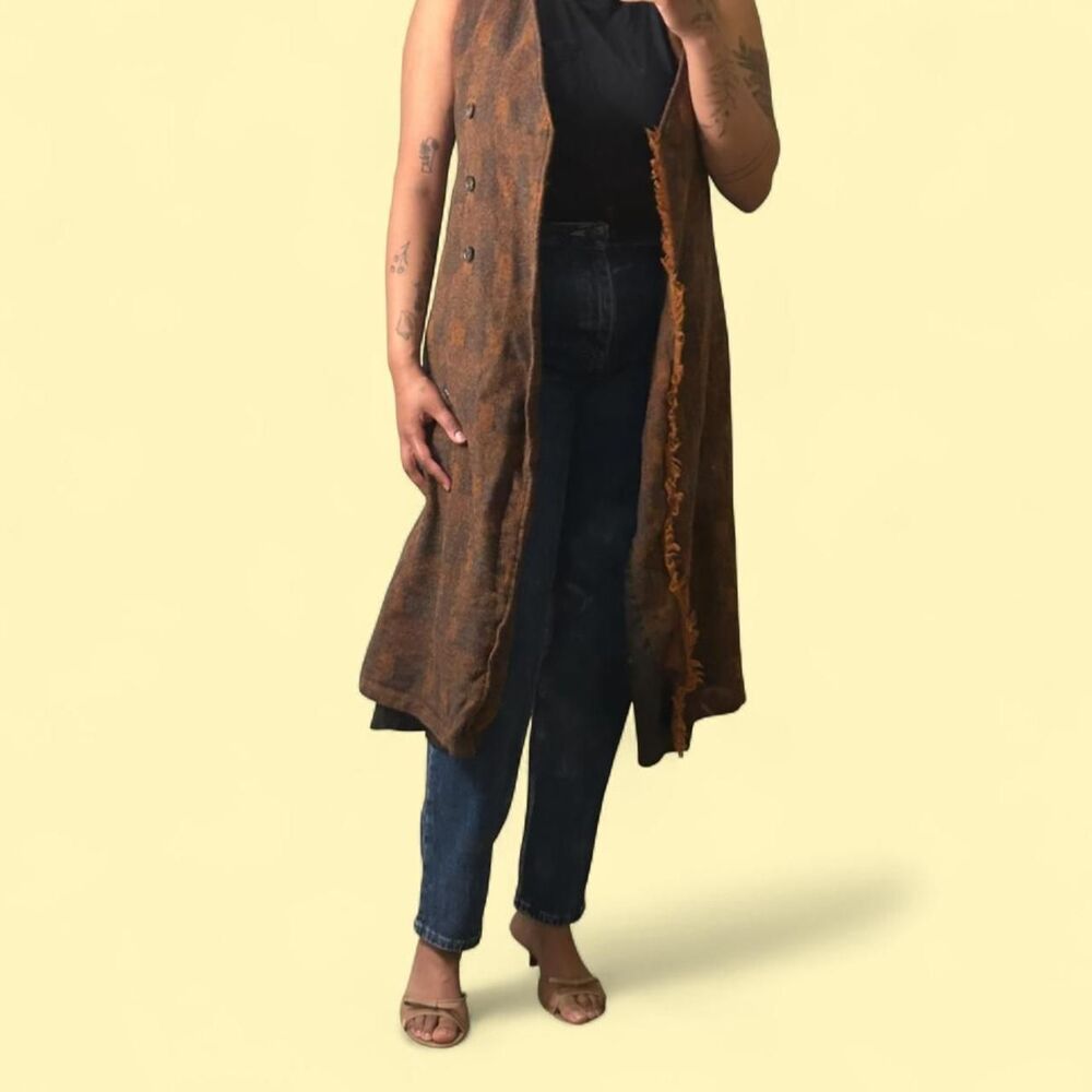 Harve Benard Women's Copper Brown Wool Long Duster Vest